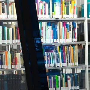 A shelf filled with books.