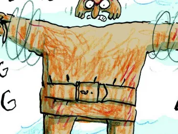 Illustration eines Golem mit Glocken in den Händen.